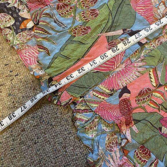 Y2K Tiered Peasant Skirt Maxi Women XS/S PullOn Elastic Boho Beach Tropical Bird - Picture 4 of 10